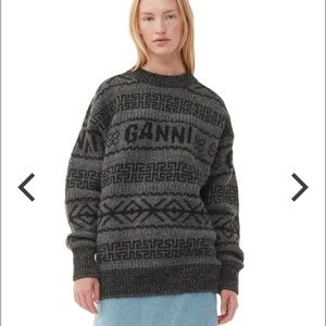 Ganni Medium Wool Intarsia Pullover Gray Size M